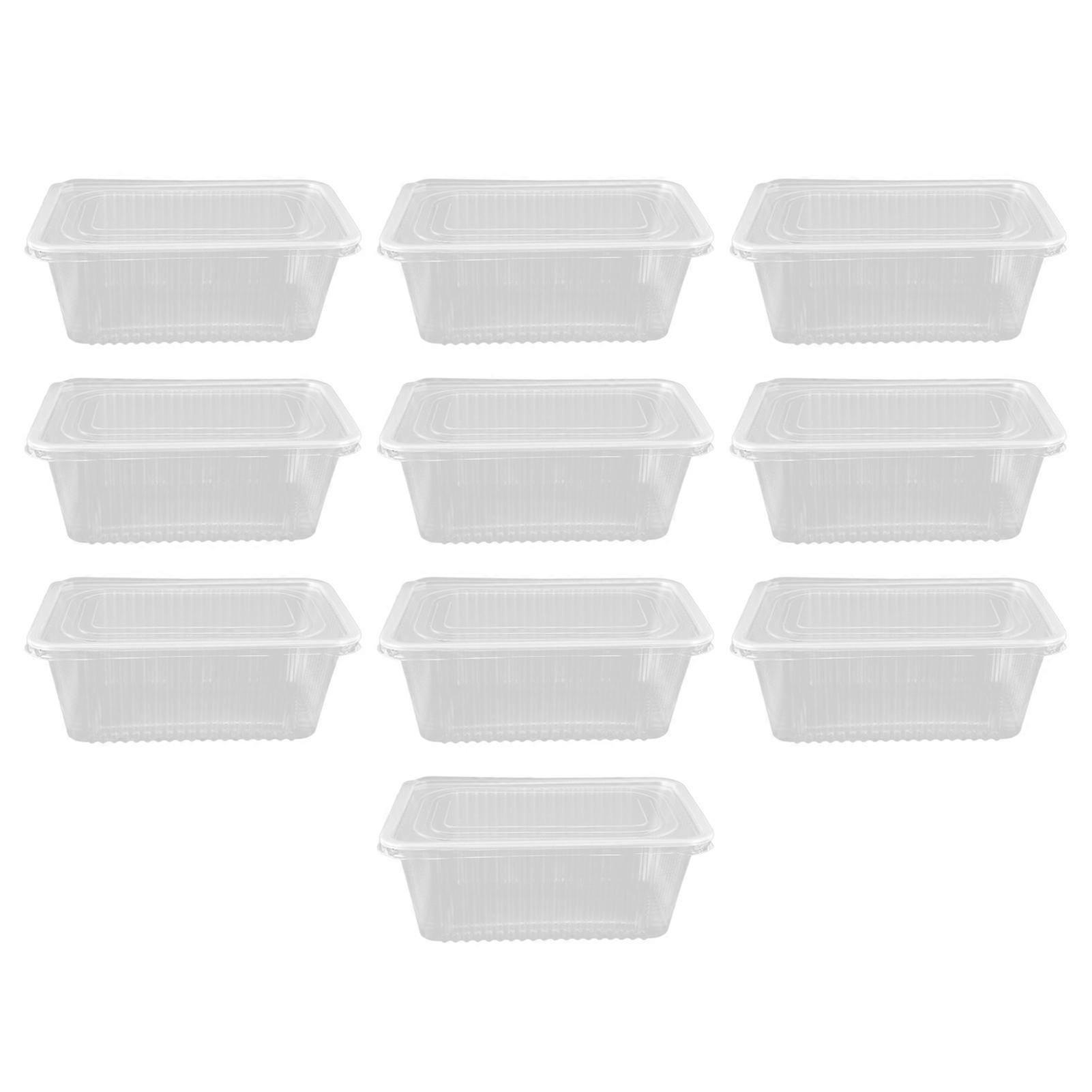 10PCS Disposable Lunch Box Microwavable Disposable Transparent Rectangular Food Container with Lid