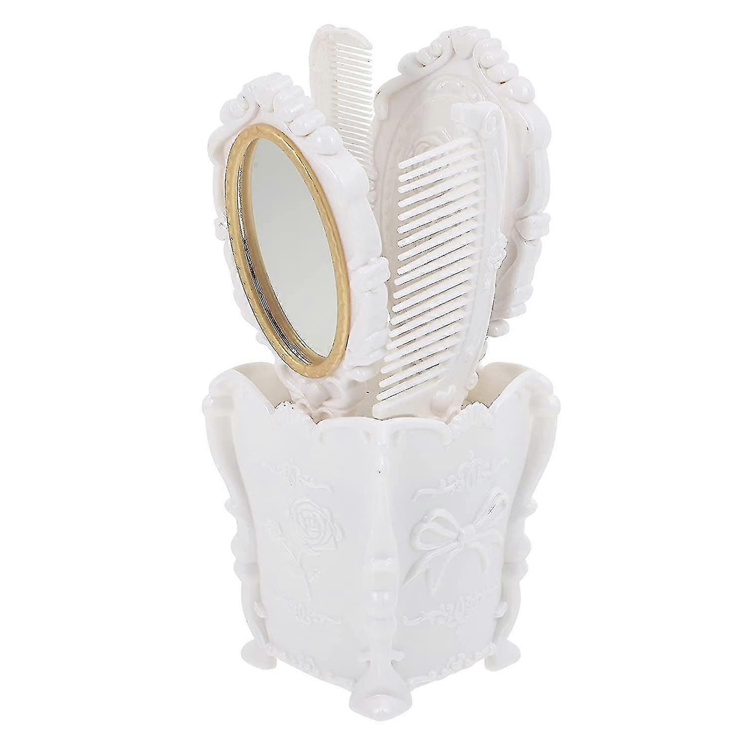 Vintage Handheld Mirror Comb Set, 5pcs Vanity Makeup Mirror Brosses à cheveux Comb Set