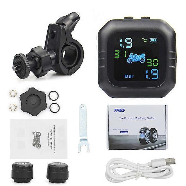 Tyre Temperature Monitoring Alarm System with 2 External Sensors USB Solar Charging Motorcycle TPMS Motor Tire Pressure