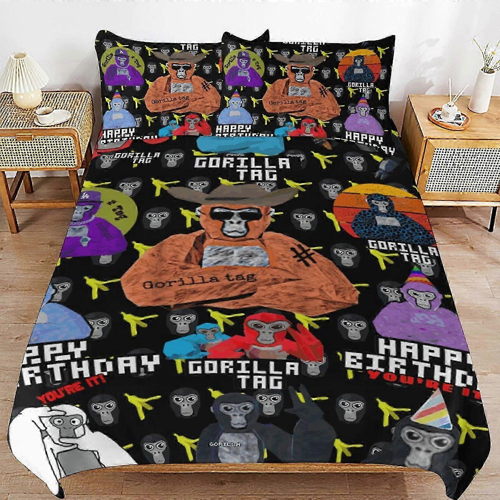 o2147 Prostěradla Gorilla Tag Povlečení Sada povlečení na přikrývku Pohodlné a lehké kreslené povlečení 3 kusy (1 povlak na přikrývku a 2 povlaky na polštář) Prostěradla