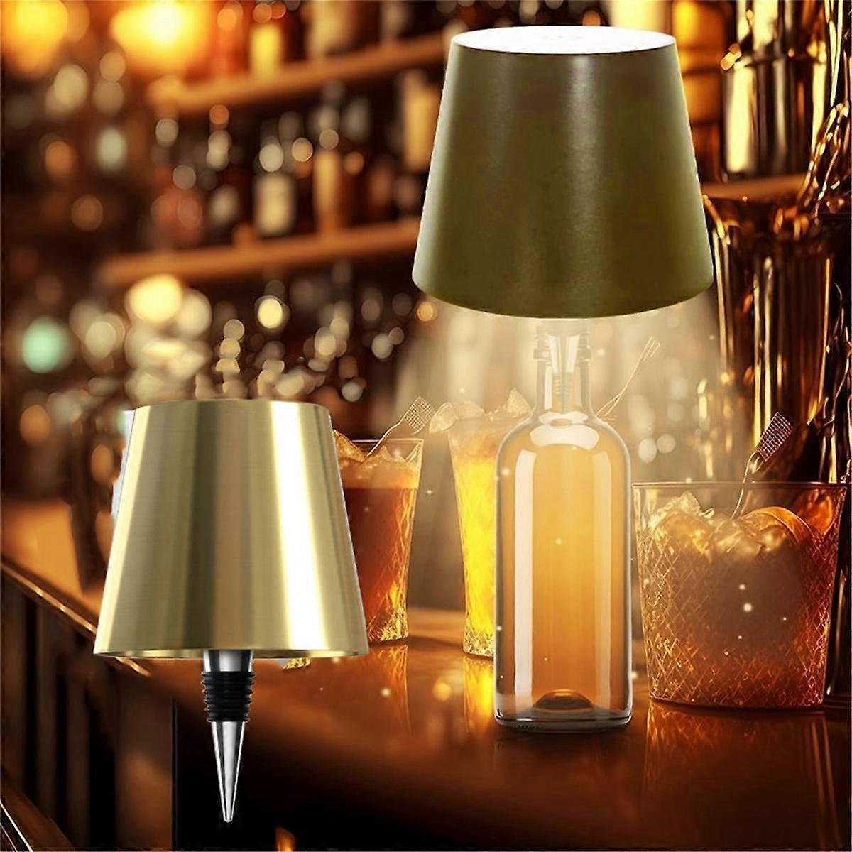 Rechargeable Wireless Bottle Lamp - Stepless Dimming LED Light For Wine/Whiskey Bottles, Touch Control (Gold)