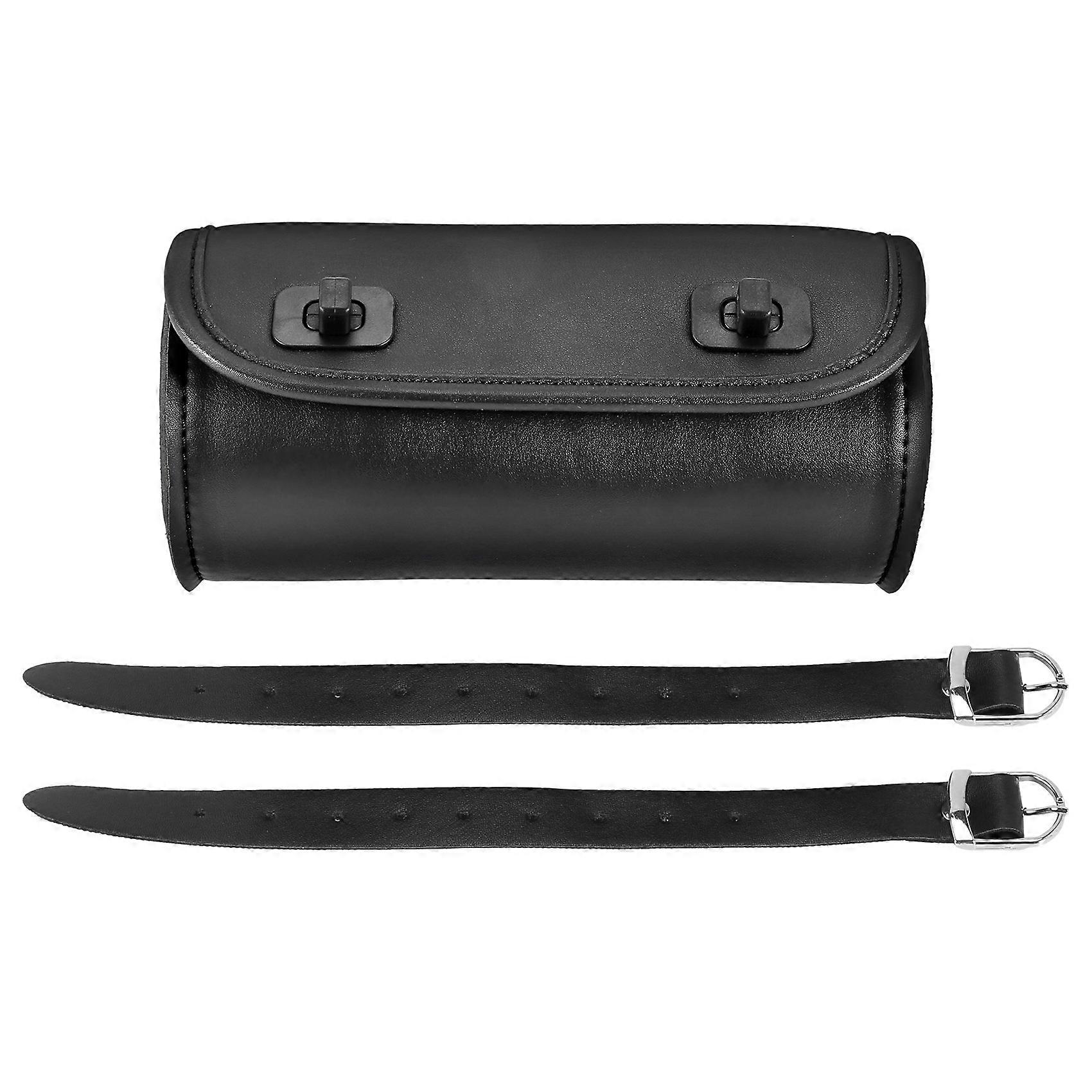 Motorcycle Fork Bag PU Leather Handlebar Tool Pouch Sissy Bar Roll Storage Bag Saddle Bag with 2 St