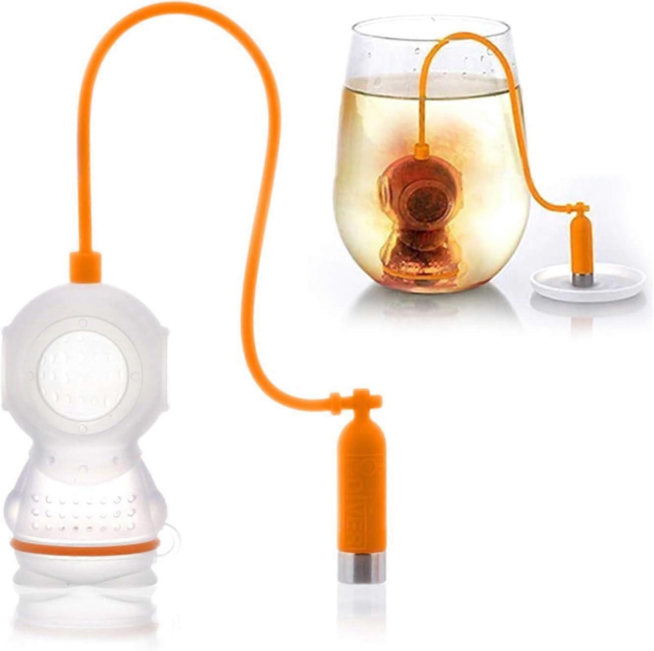 Silicone Tea Infuser, Diver Shaped Food Grade Silicone Tea Infuser Fun and Creative Loose Leaf Tea Filters with Fine Mesh for Large Cups (Orange)