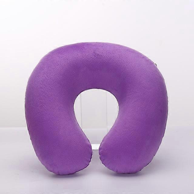 Travel Office Headrest U-shaped Inflatable Short Plush Cover + PVC Inflatable Travel Pillows Support Cushion Neck Travel Pillows 9 Colors