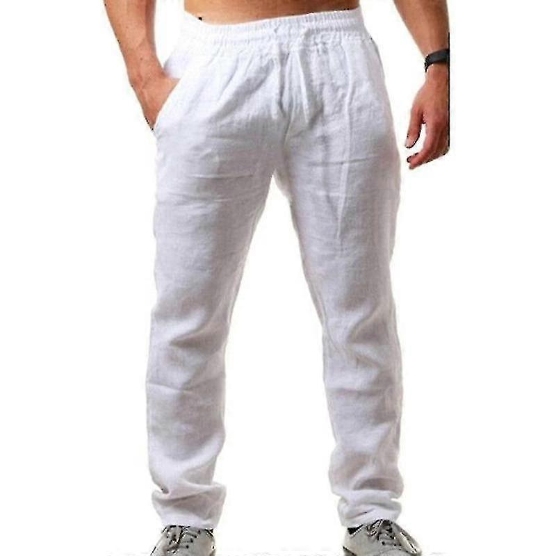 Linen Pants Summer Holiday Trousers Mens Summer Cotton Linen Pants  Drawstring Elasticated Loose Soft