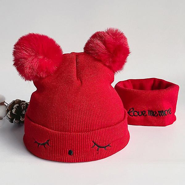 Knitting Hat Cotton Ear Cap For Winter Hat Red