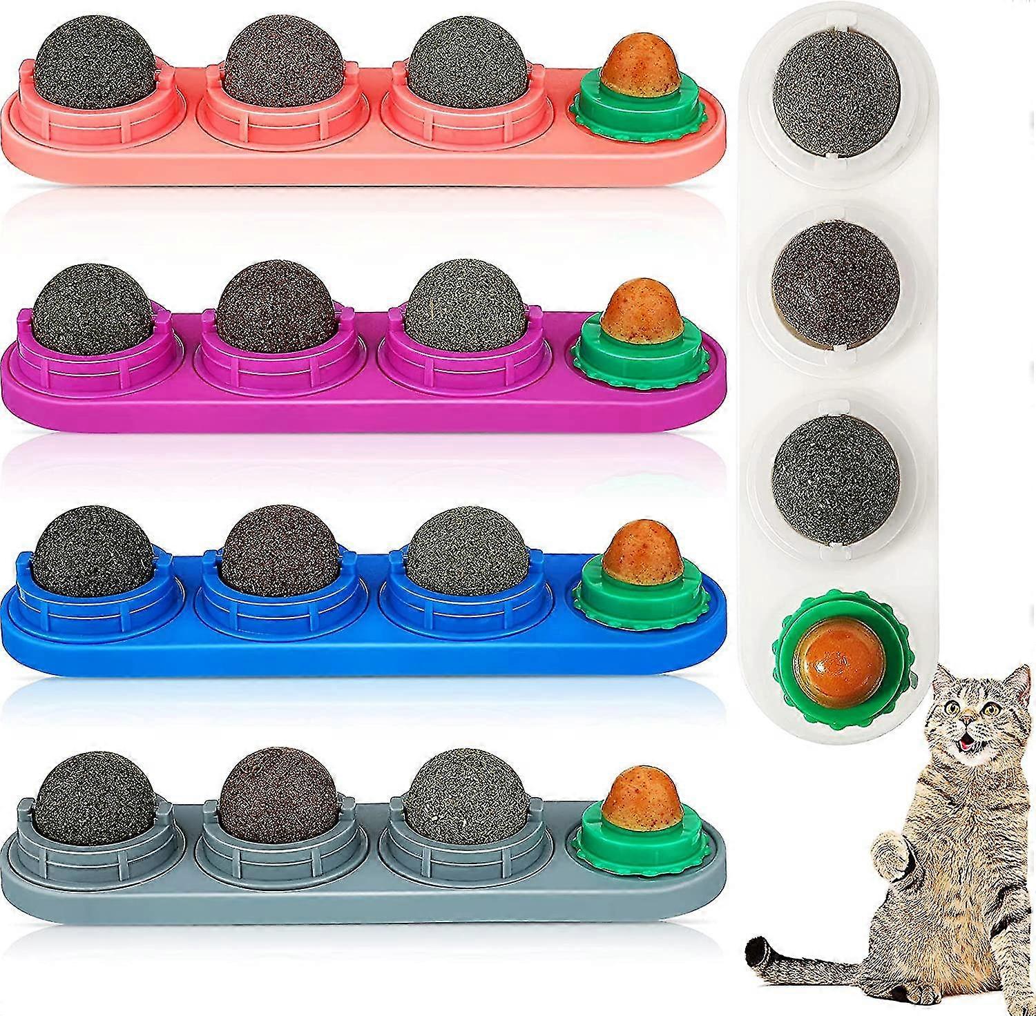 5-pack Catnip Wall Ball Toys Rotating Removable Self-adhesive Edible Licking Ball Catnip
