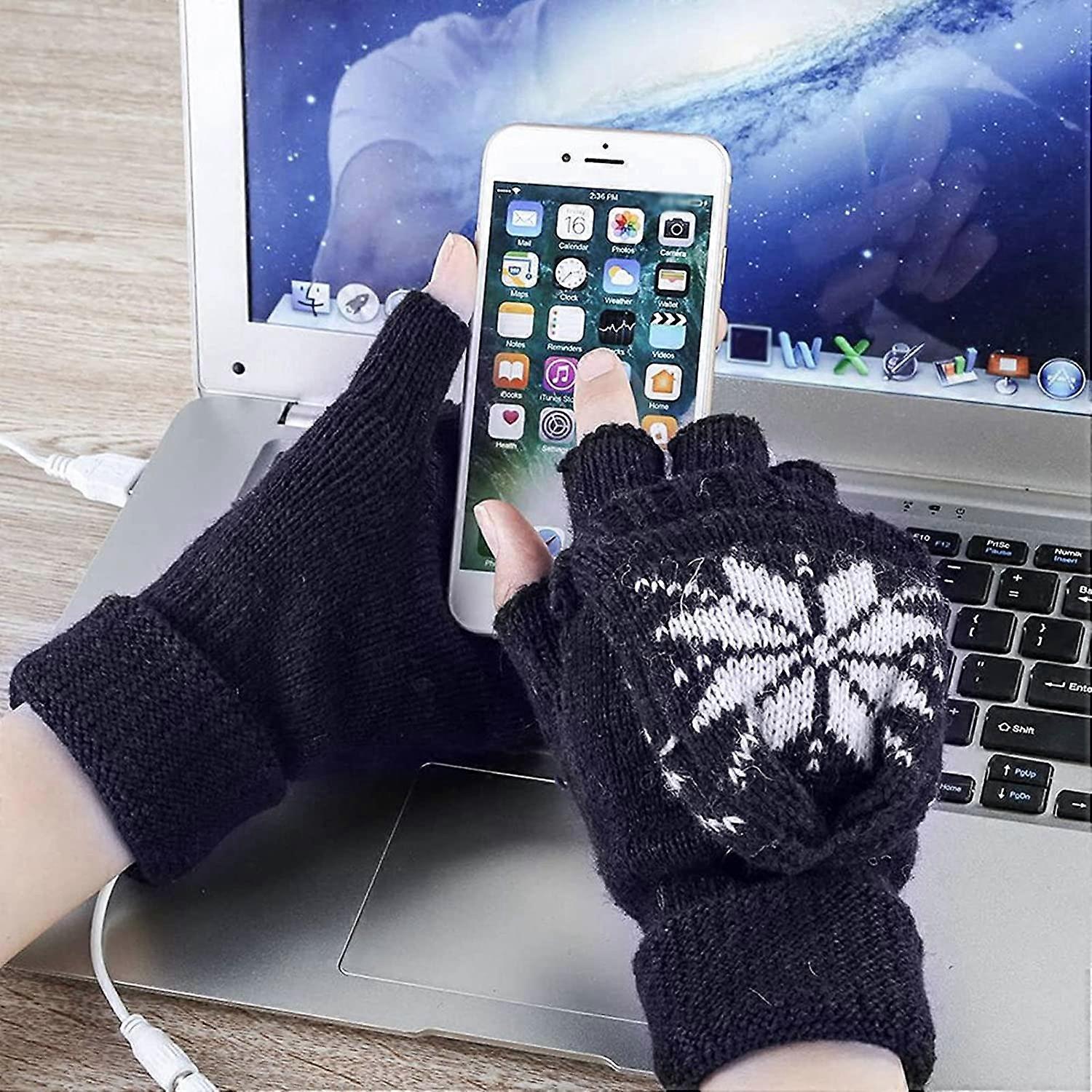 USB Heating Knitting Hands, Snowflake Pattern Glove, USB Heated Gloves, Winter Hands Warmer