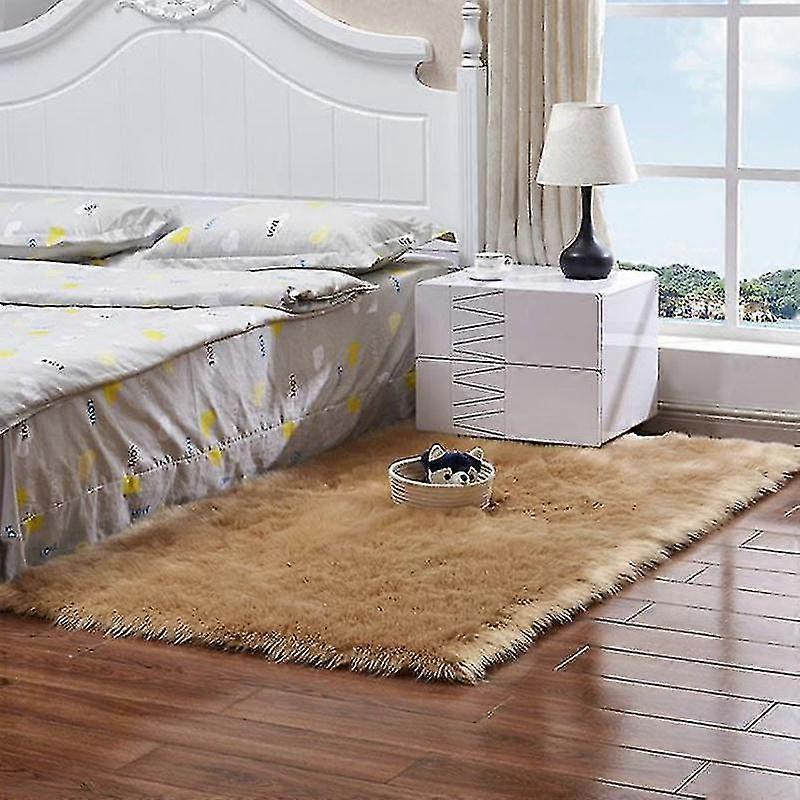 Rektangel fluffy tæppemåtte Anti-slip sofa soveværelse Shaggy gulvtæppe