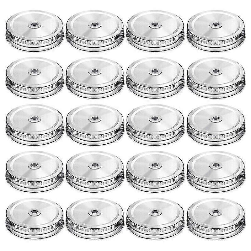 20 Pieces Metal Regular Mouth Mason Jar Lids With Straw Hole Compatible With Mason Jar (silver, 2.7