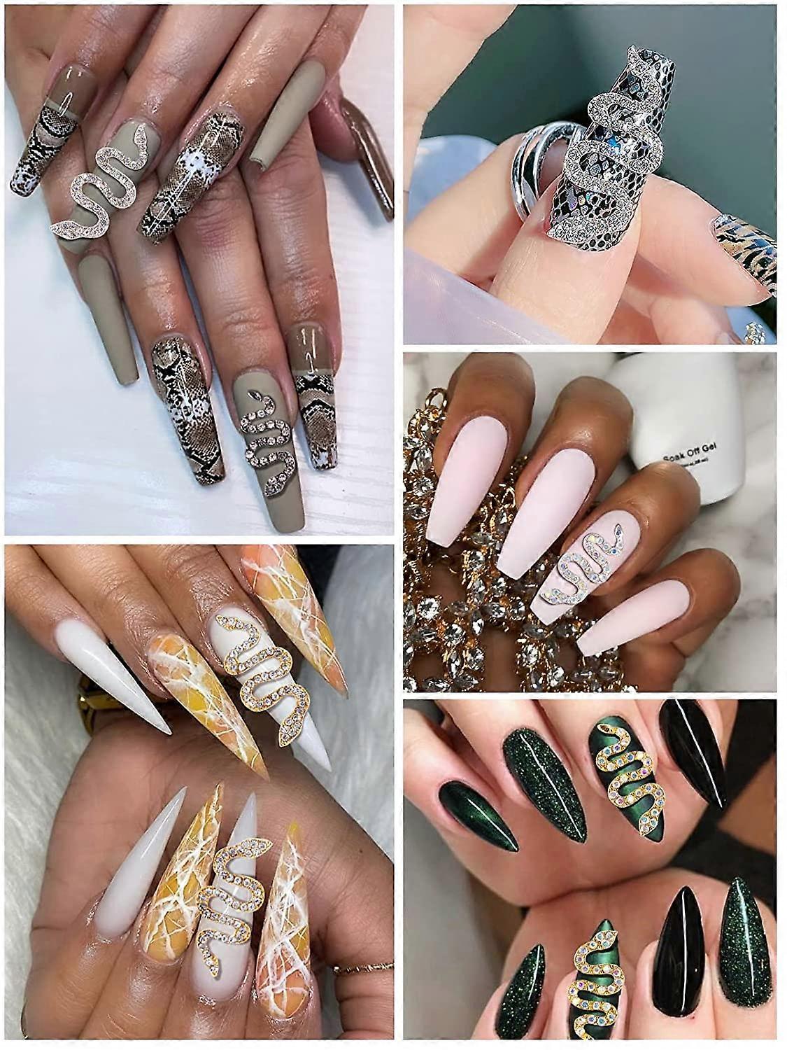 40 Stück Schlangen-Nagelcharms Aus Metall – Für DIY Nail Art, Maniküre, Mit Strasssteinen Verziert