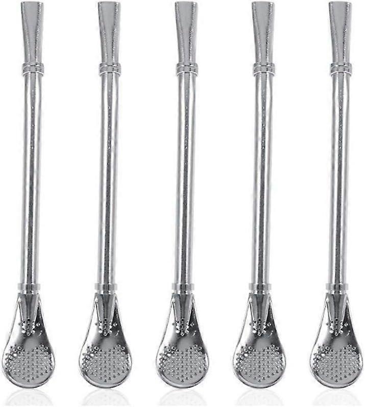 5Pcs Yerba Mate Stainless Steel Beverage Filter Spoon Drinking Tea Straw 15.7cm