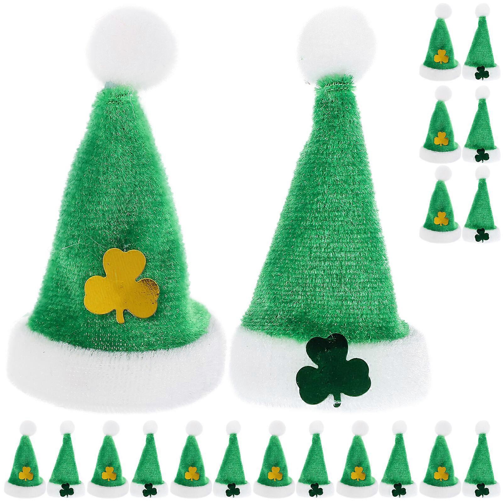 20pcs Saint Patrick Kleeblatt Muster Hut Miniatur Puppe Hut Plüsch Puppe Kappen Puppe Accessoire