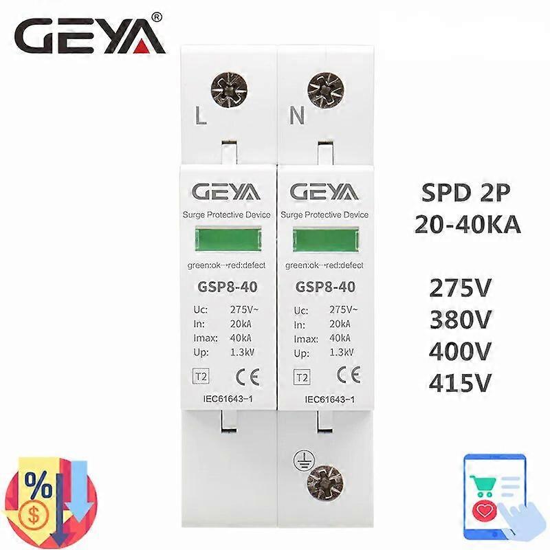 GEYA AC SPD 2P 20KA~40KA 275V 385V 400V 415V House Surge Protector protection Protective Low-voltage Arrester Device