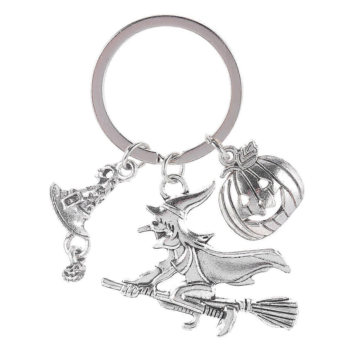 Halloween Key Chain Pumpkin Key Ring Keychain Witch Key Holder (Silver)