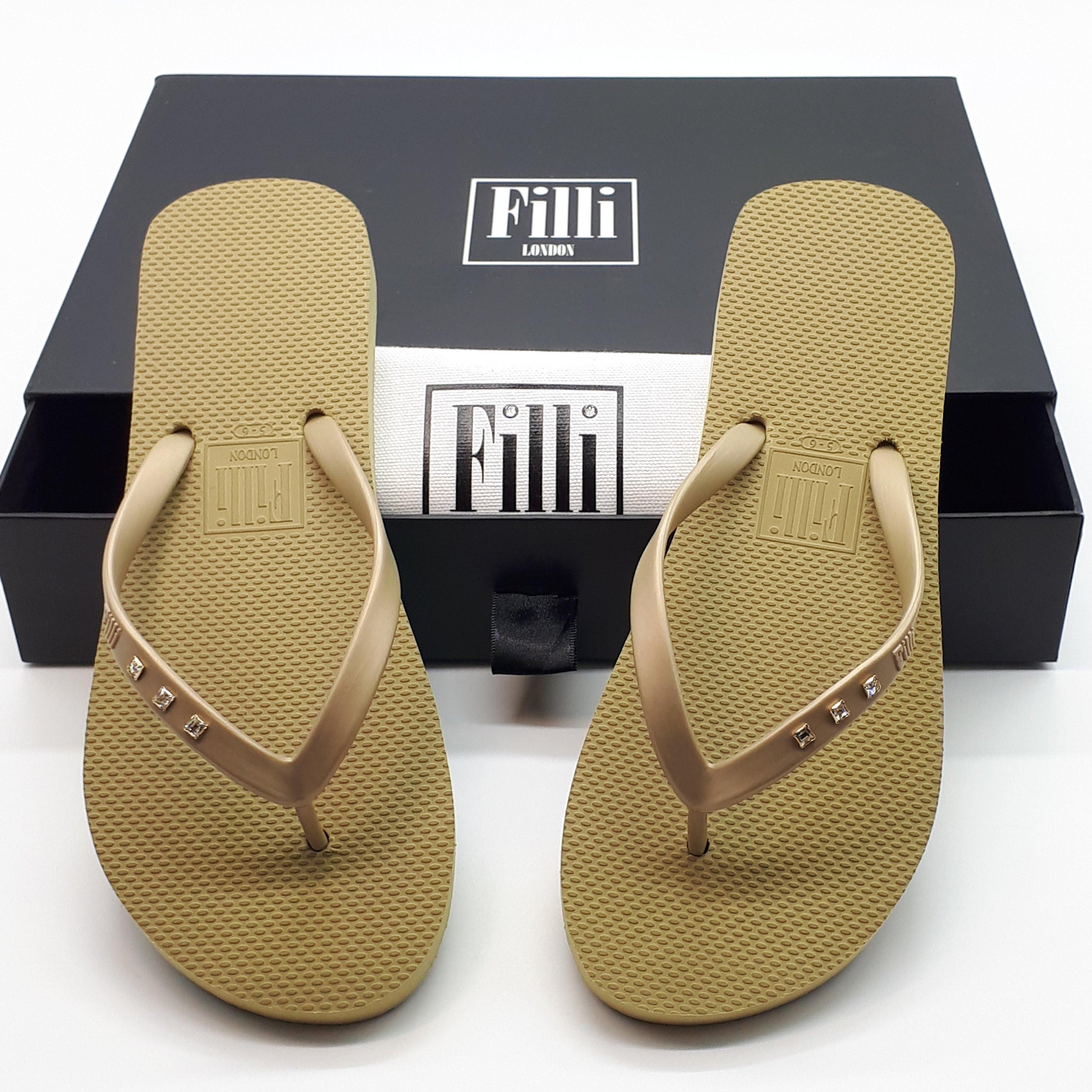 Filli London Monaco Crystal Flip Flops - Gold
