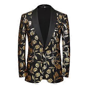 Men's suit a button black print trim suit jacket