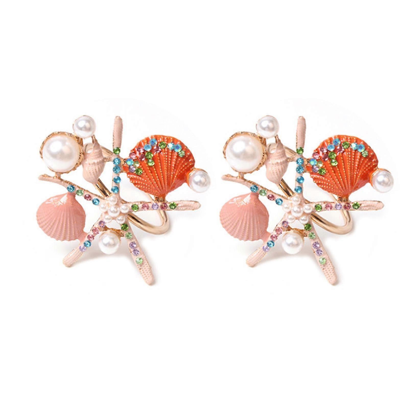 2pcs Napkin Rings Ocean Series Hollow Pattern Shiny Reusable Electroplated Decorative Diy Cute Sea Star Shell Serviette Buckles Wedding Decoration Tab