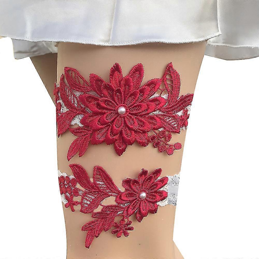 Ensemble de 2 jarretières de mariage en dentelle extensible à fleurs pour mariée