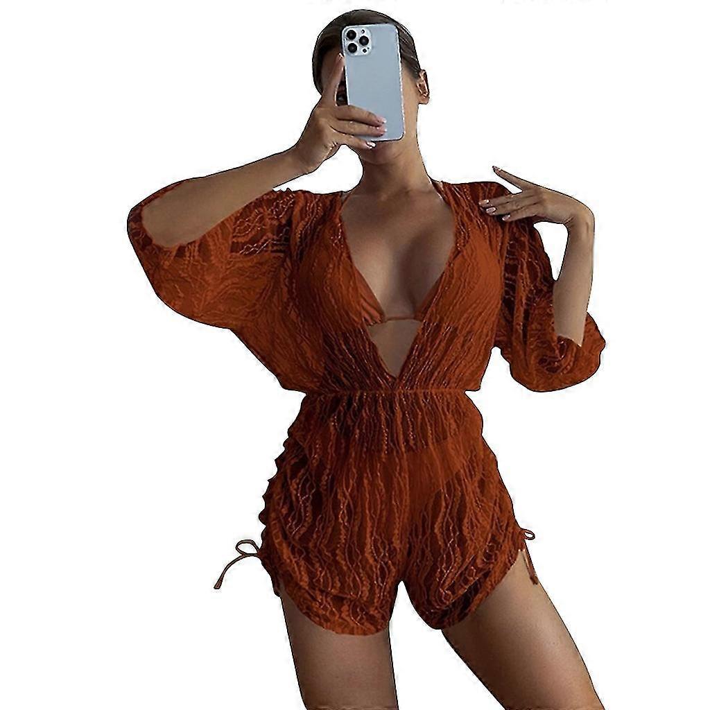 Femmes Maillots de bain solides Maillot de bain 3 pièces Bikinis Set avec lacet Up Cover Up