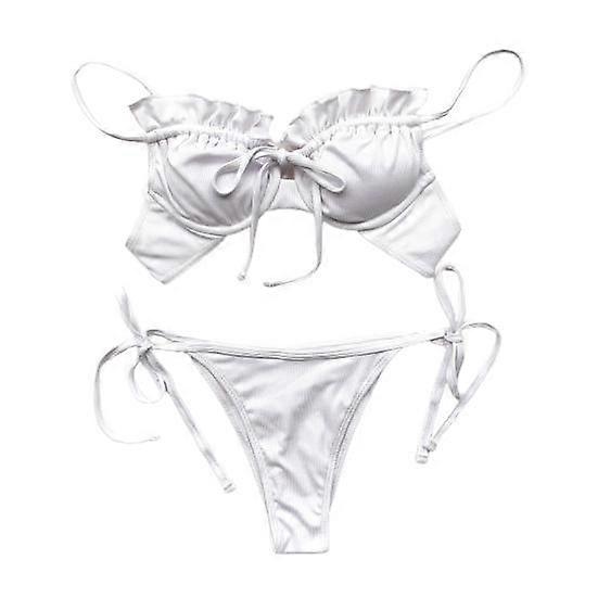 2 Pcs/Set Swimwear Set Padded Wire Spaghetti Strap Ruffle Bikini Beach