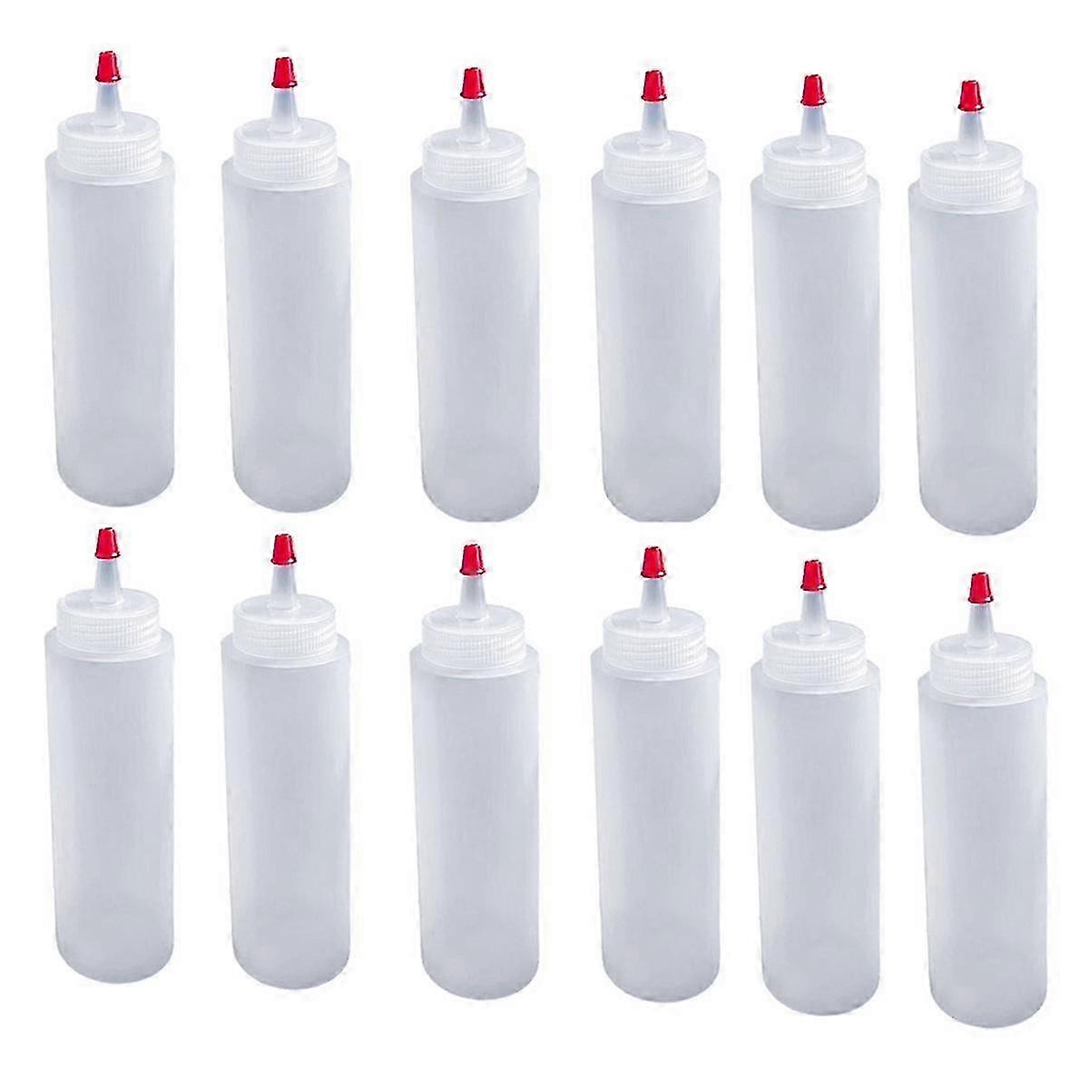 12Pcs 16 Ounce Plastic Squeeze Condiment Bottles with Red Tip Cap Squirt Bottle for Ketchup,BBQ, Sa