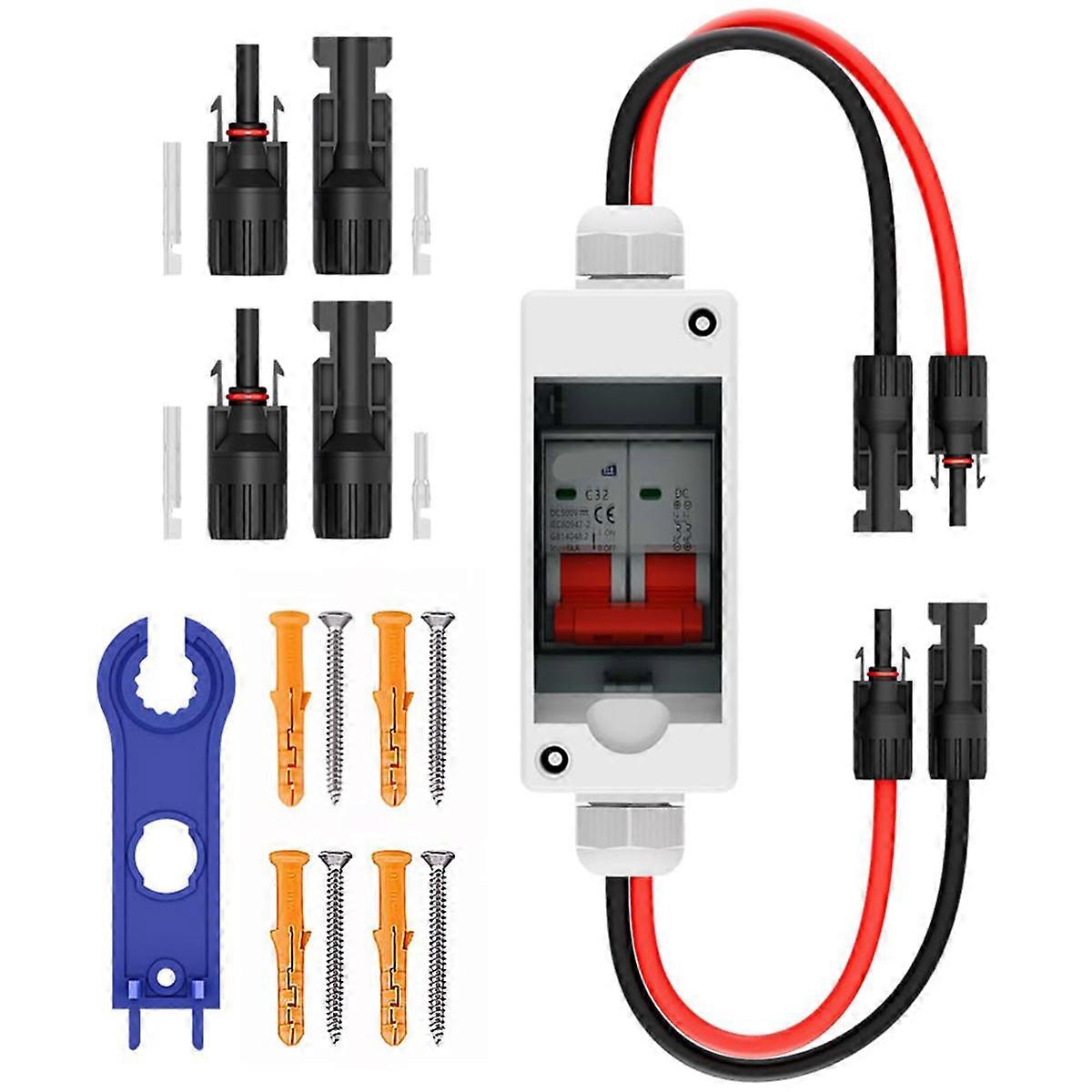 Solar Panel Disconnect Switch, CGELE32A DC 500V Breaker Box PV Disconnect Switch with IP65 Waterproof Box