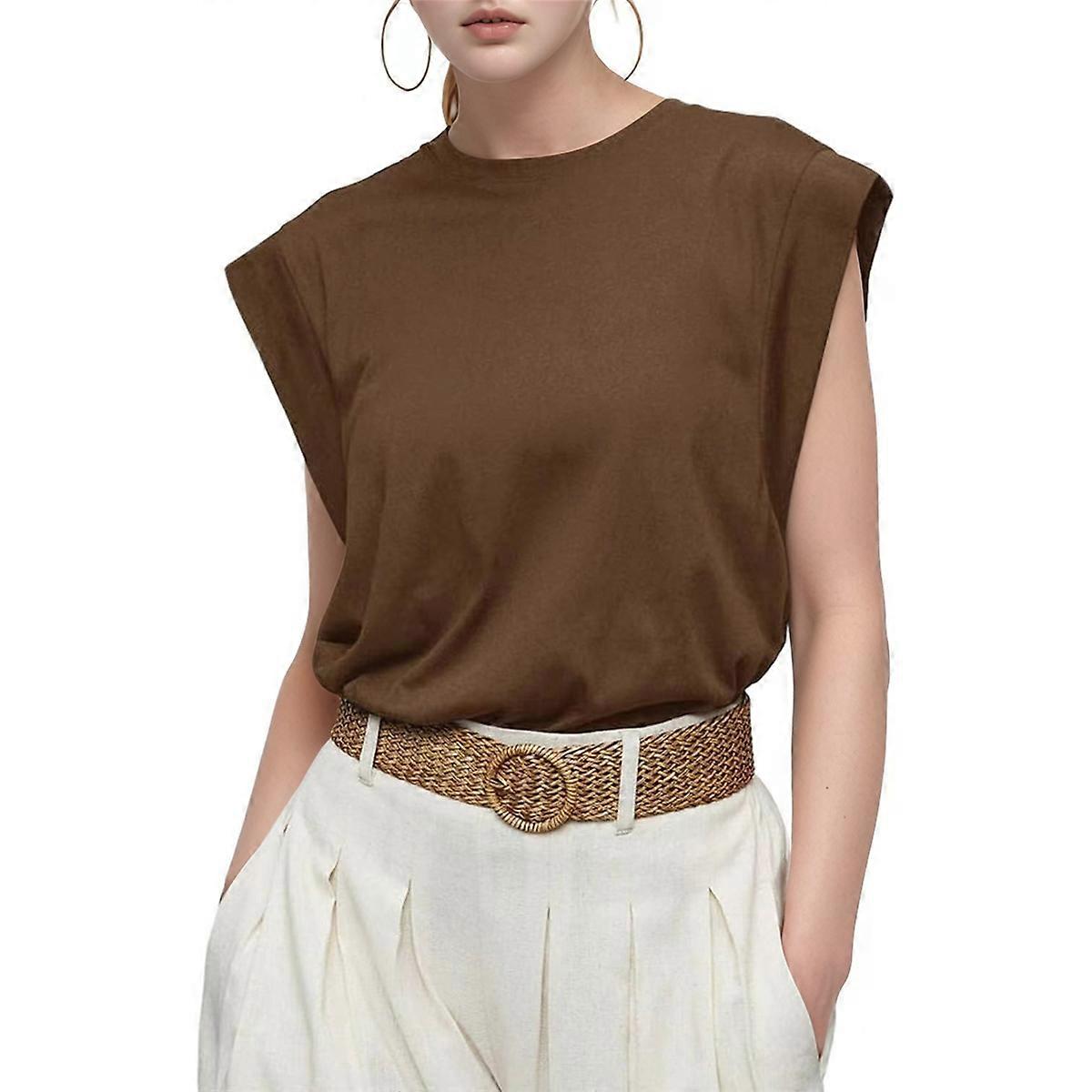 Mulheres Verão Casual Tanque Café M