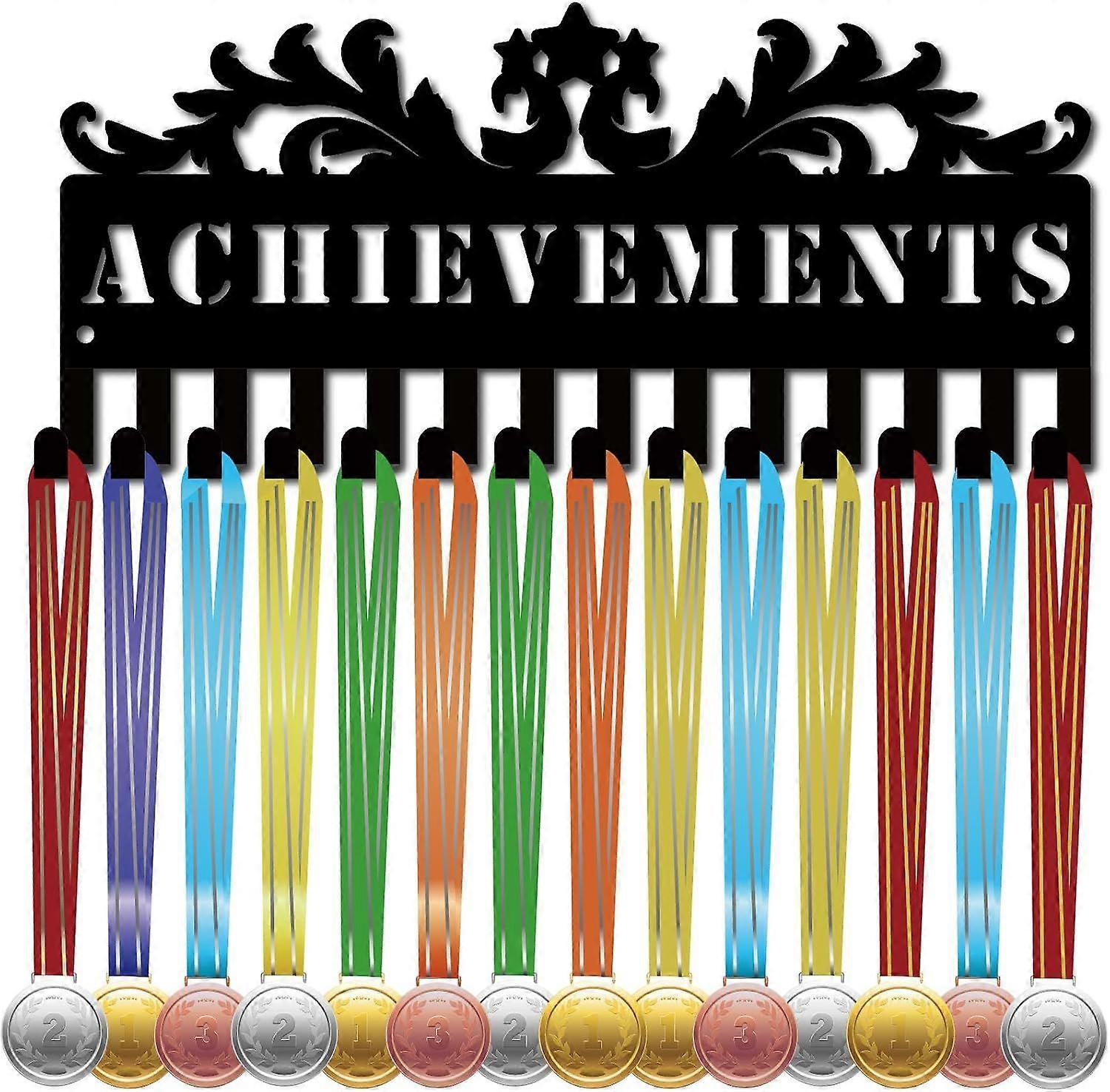 Achievements Medal Hangers Medal Holders Display Metal Small Medal Rack Organizer Plaques Hanger Black Retro Patterns Wall Mounted with 20 Hooks for A