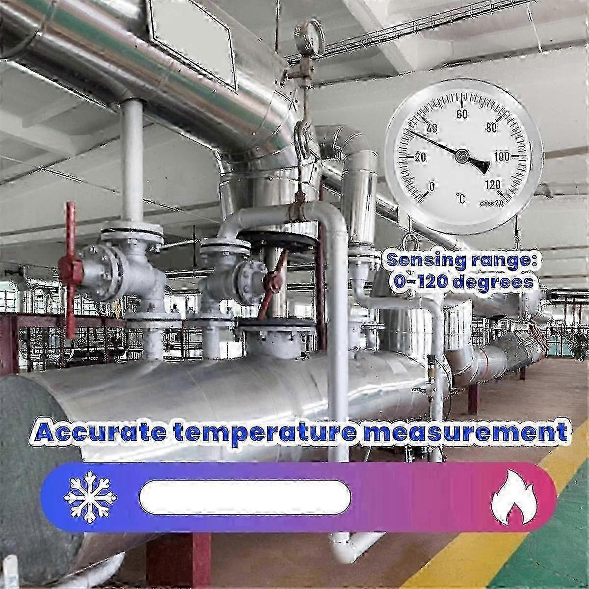 Termometro Bimetallico Da 63mm Per Caldaie E Riscaldamento, 0-120°C, In Acciaio Inox Con Guaina In Rame