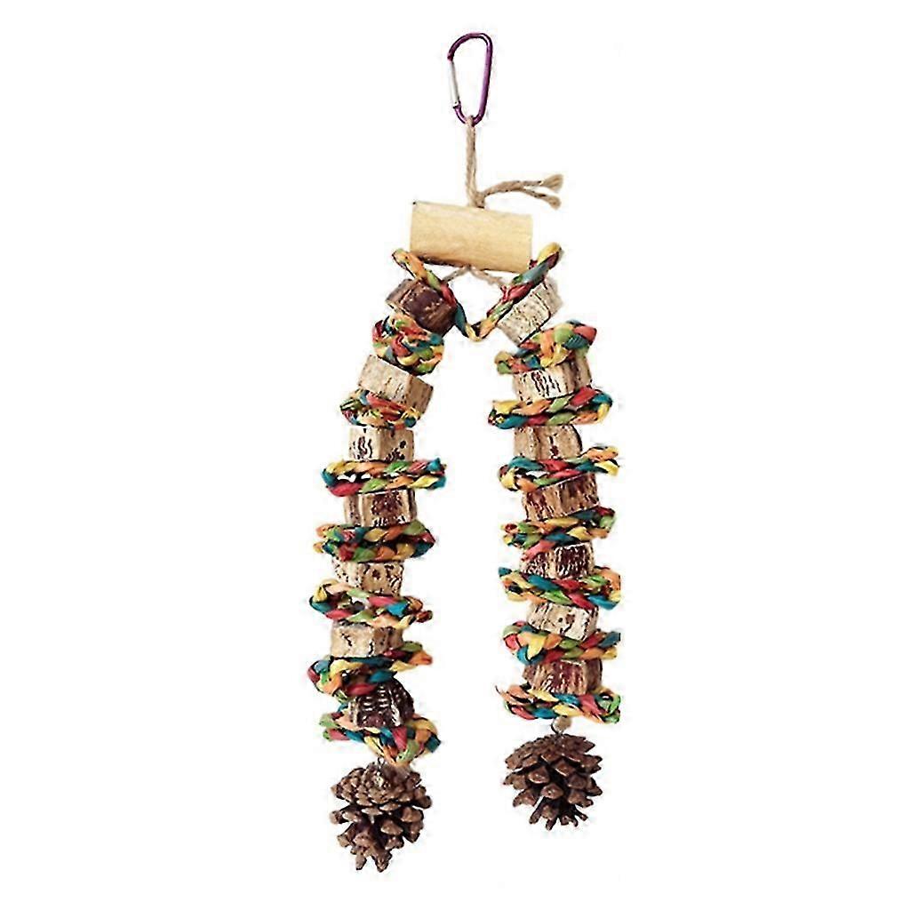 Wooden Block Bird Toy Bird Cage HangingPinecones Block Toy Birdcage Accessories Budgies Chewable Toy Macaws Pecking Toy