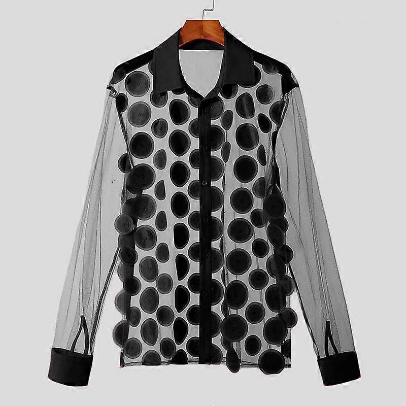 INCERUN Men Lapel Collar Button Down Polka Dot Mesh Party Shirts