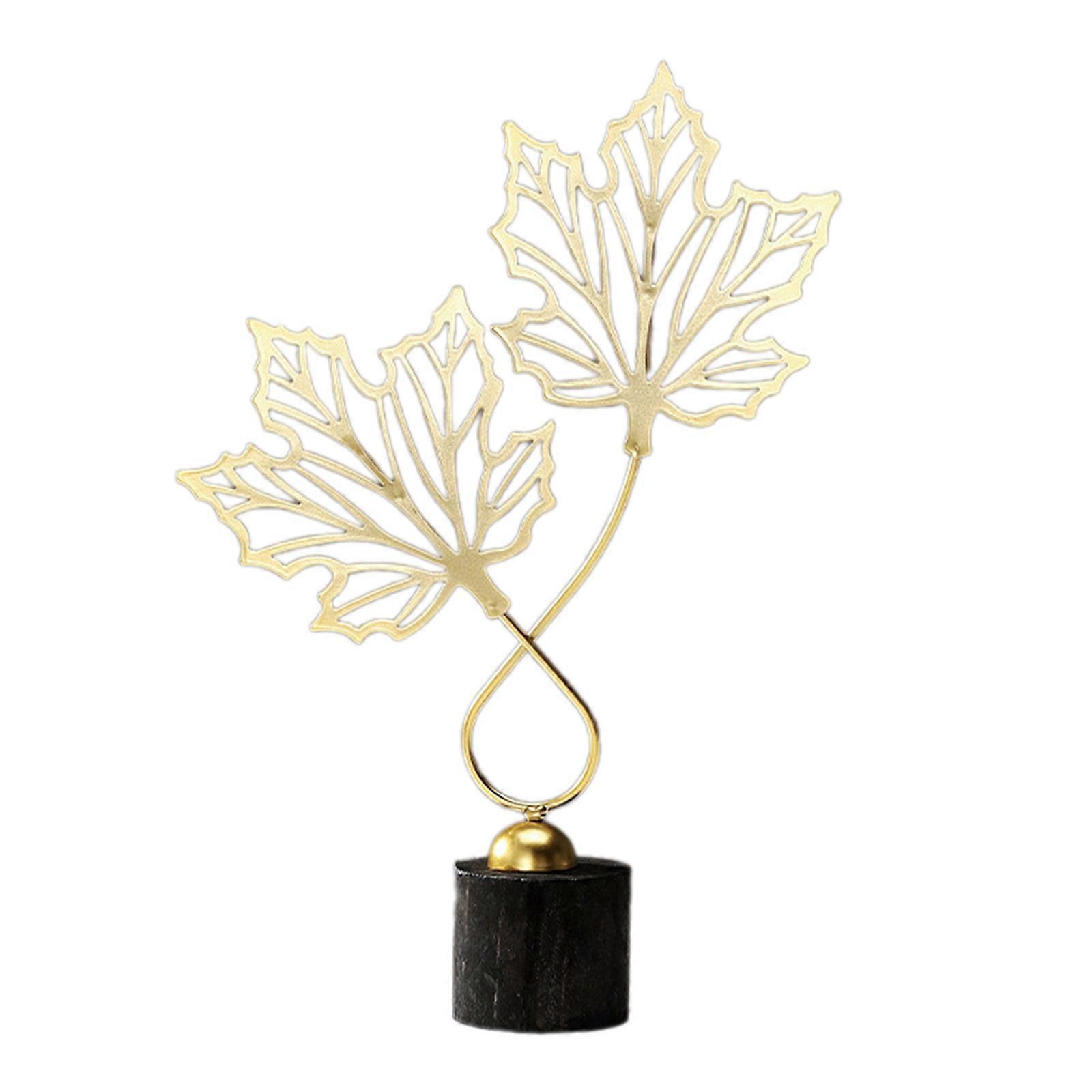 Modern Iron Maple Ginkgo Leaf Statue Desktop Decoration Sculpture Metal Figurine with Base Table Ornament Home Decors