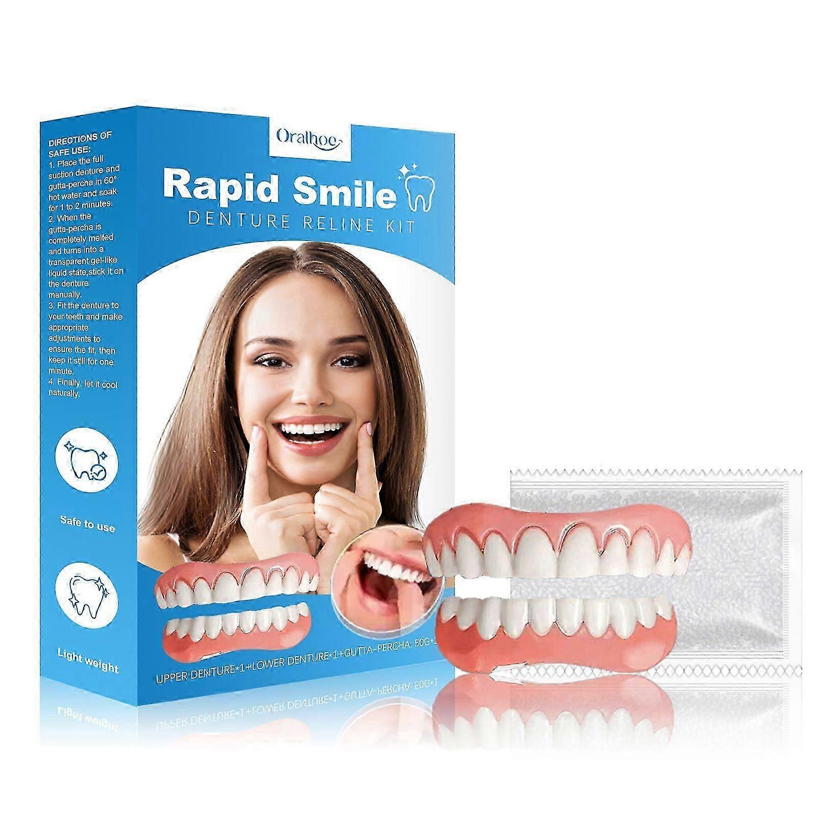Soft Denture Reline Kit, Denture Kit, Teeth Set, Snap On Dentures Teeth Silicone Denture Top And Bottom Denture
