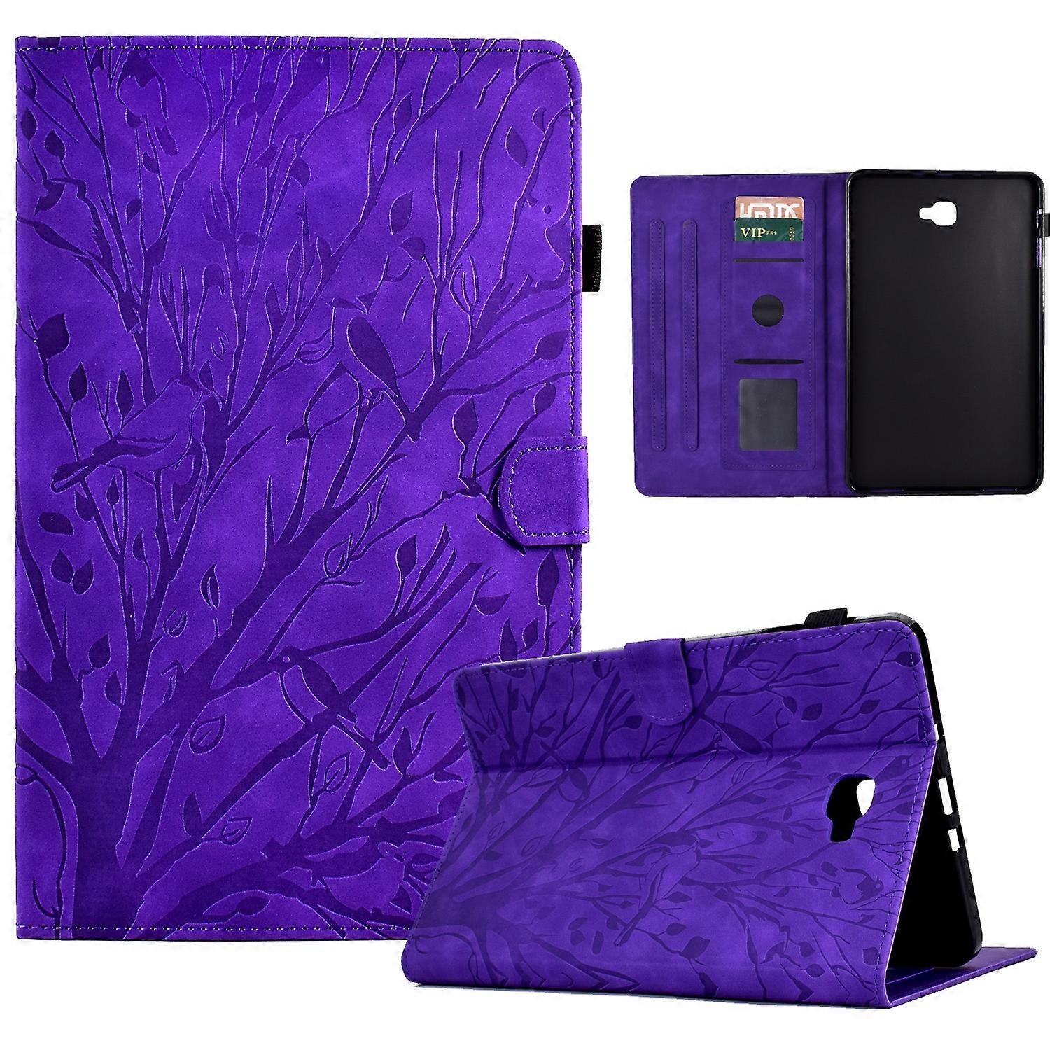 For Samsung Galaxy Tab A 10.1 2016 Fortune Tree Pressure Flower PU Tablet Case with Wake-up / Sleep Function