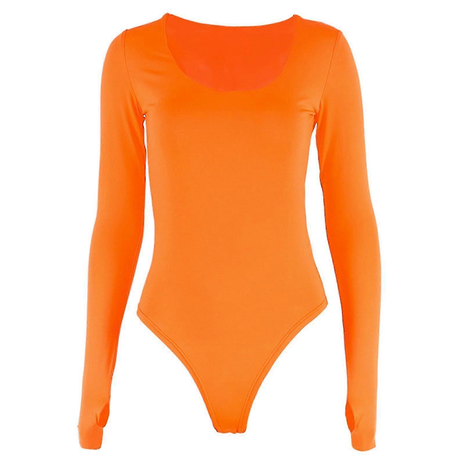 أورانج نسائي بأكمام طويلة نحيف بدلة جسدية ليوتار للرقص (مقاس M)