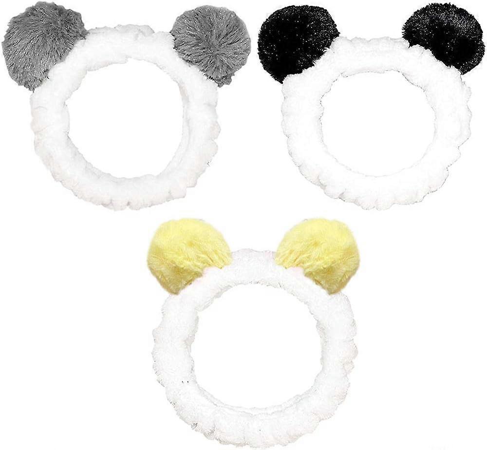 Set of 3 Plush Face Washing Headbands with Cute Pom Poms for Makeup Application and Skincare Routine