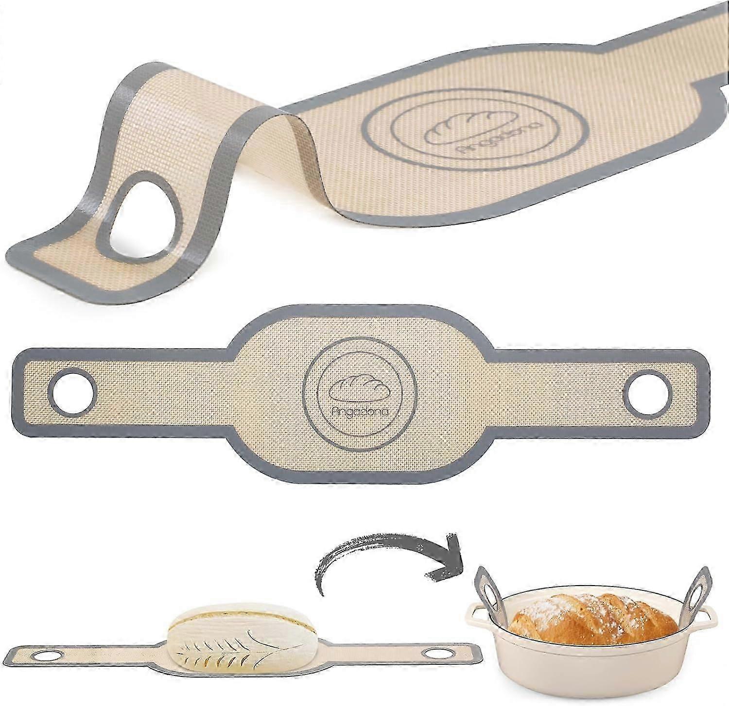 Silikon-Brotschlinge oval, antihaftbeschichtet und leicht zu reinigen Wiederverwendbare ovale Silikon-Backmatte für Dutch Oven mit langen Griffen Sauerteigbrot Backmattenwerkzeuge