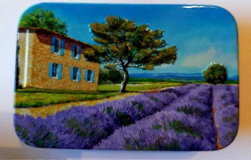 Metal soap tin with print Champs Provence
