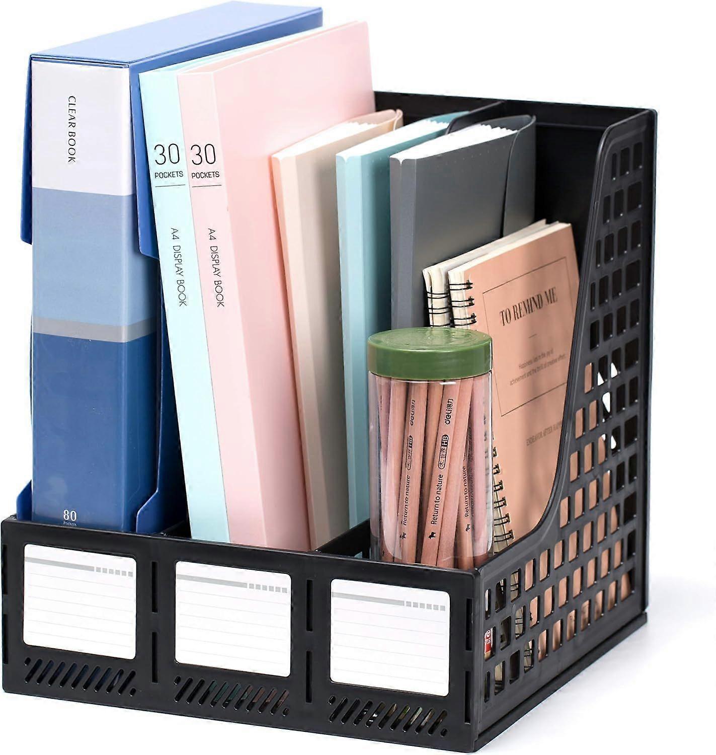 Sturdy Magazine File Holder Desk Organizer File Folder for Office Organization and Storage with 3 Vertical Compartments, File-Storage-Organizer-Magazi