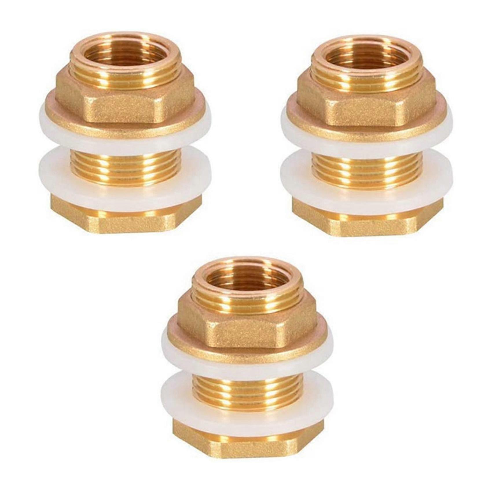 Solid Brass Bulkhead Fitting,3Sets 1/2In Female 3/4In Male Solid Brass Water Tank Connector Threaded Edition 0702