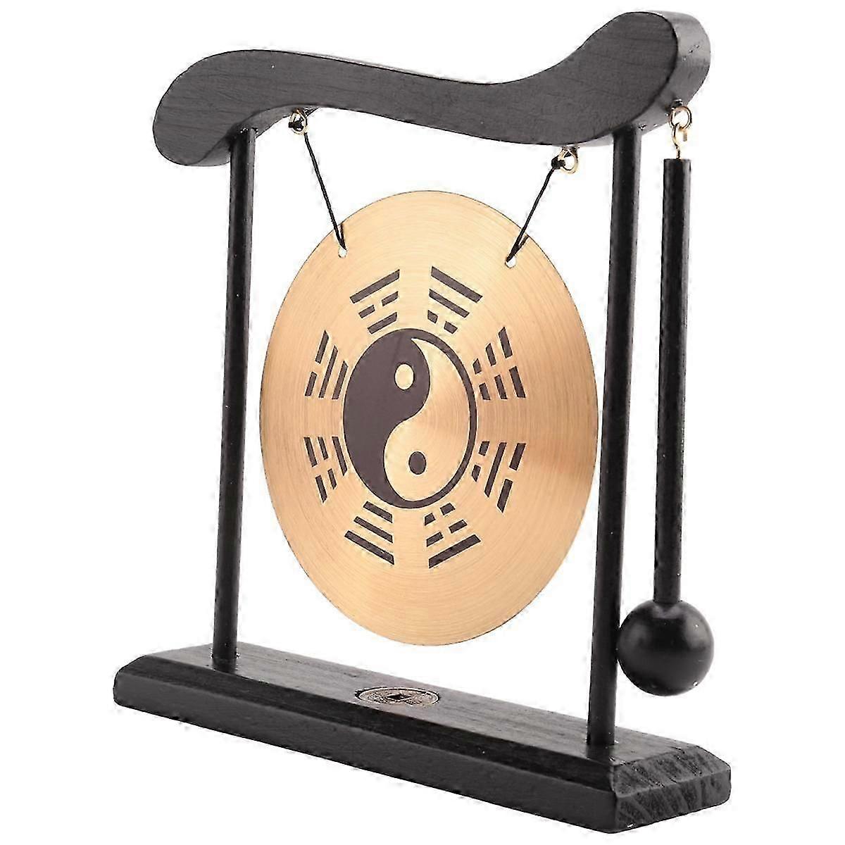 Desktop Gong - Feng Shui Brass Gong Desktop Ornament with Stand and Mallet, Delicate Chinese Home Decor,Eight Diagrams
