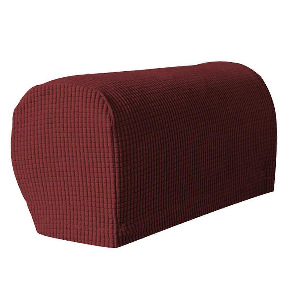 2PCS Soft Stretch Plush Armrest Covers, Couch Arm Covers,Wine Red