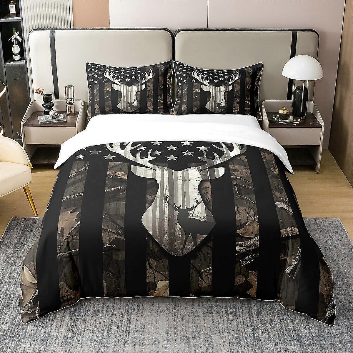 2 Pcs Bedding Set Camouflage National American Flag Decorative Rustic Tree Plant Twin Size