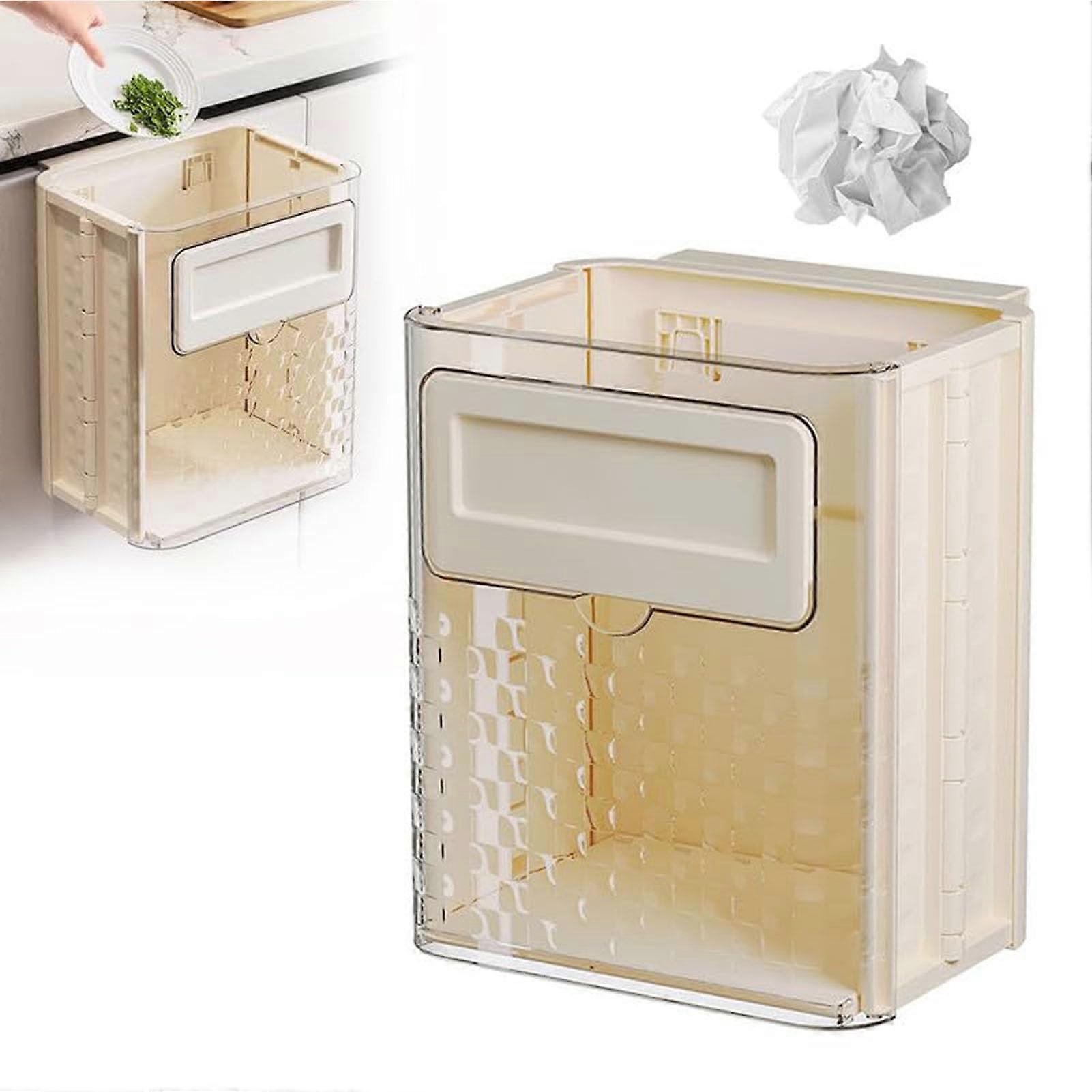 Foldable Hanging Trash Can for Kitchen Cabinet Door, Compact Small Size, Easy to Install, Space-Saving Design