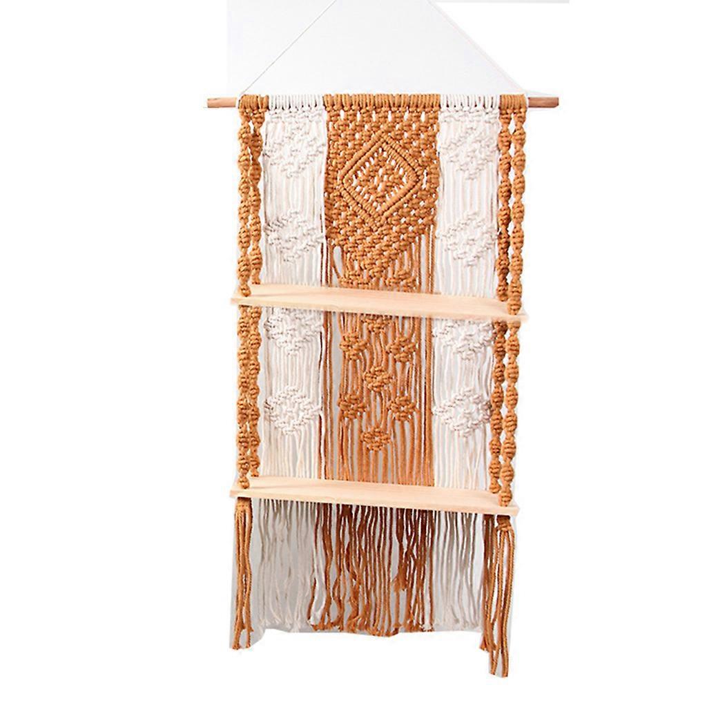 Hand Woven Tapestry Two Layer Shelf Bohemian DIY Wall Shelf Color Cotton Tapestry  Apricot 2 layers