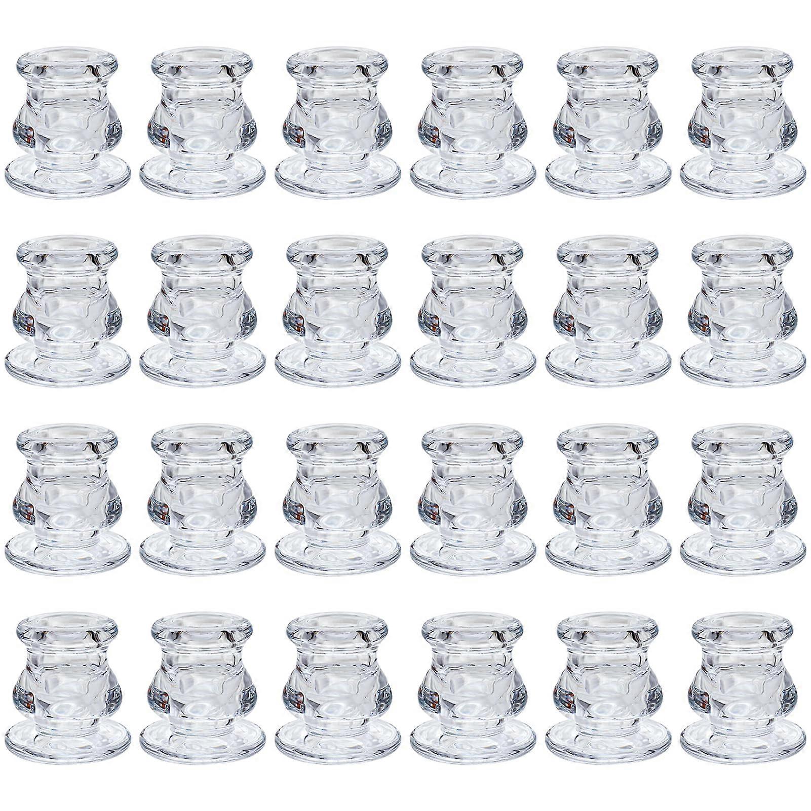 24 Pack Clear Glass Taper Candle Holders Small Size for Wedding and Event Decor, Elegant Design, 10 Inch Height