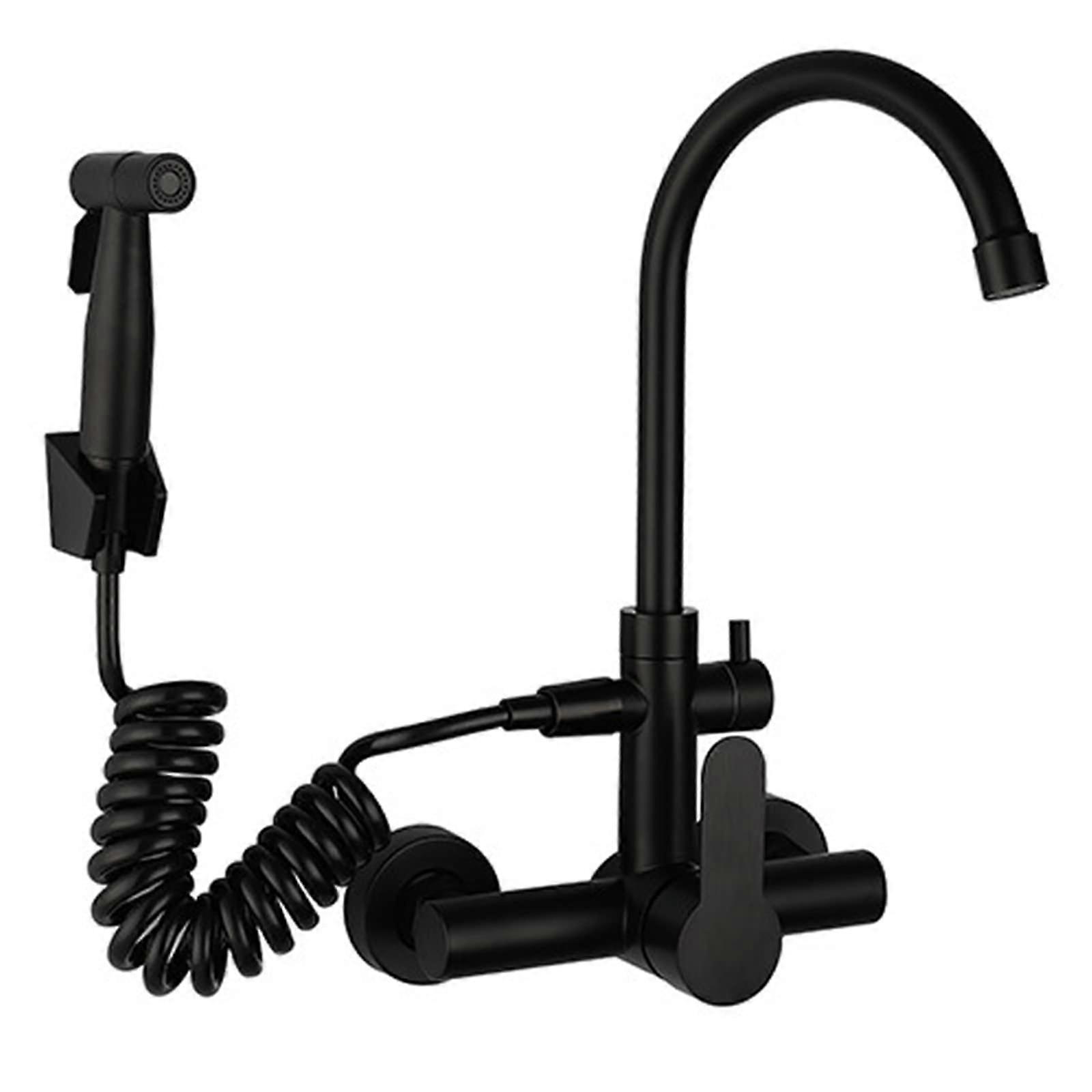 Black Kitchen Faucet with Sprayer, Wall Mounted Double Function Kitchen Sink Faucet 360° Swivel