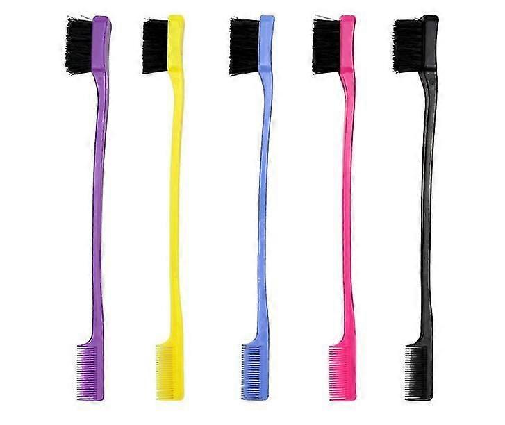 5-Piece Double-Sided Hair Edge Brush Set - Smooth & Control Edges with 5 Colorful Styling Tools