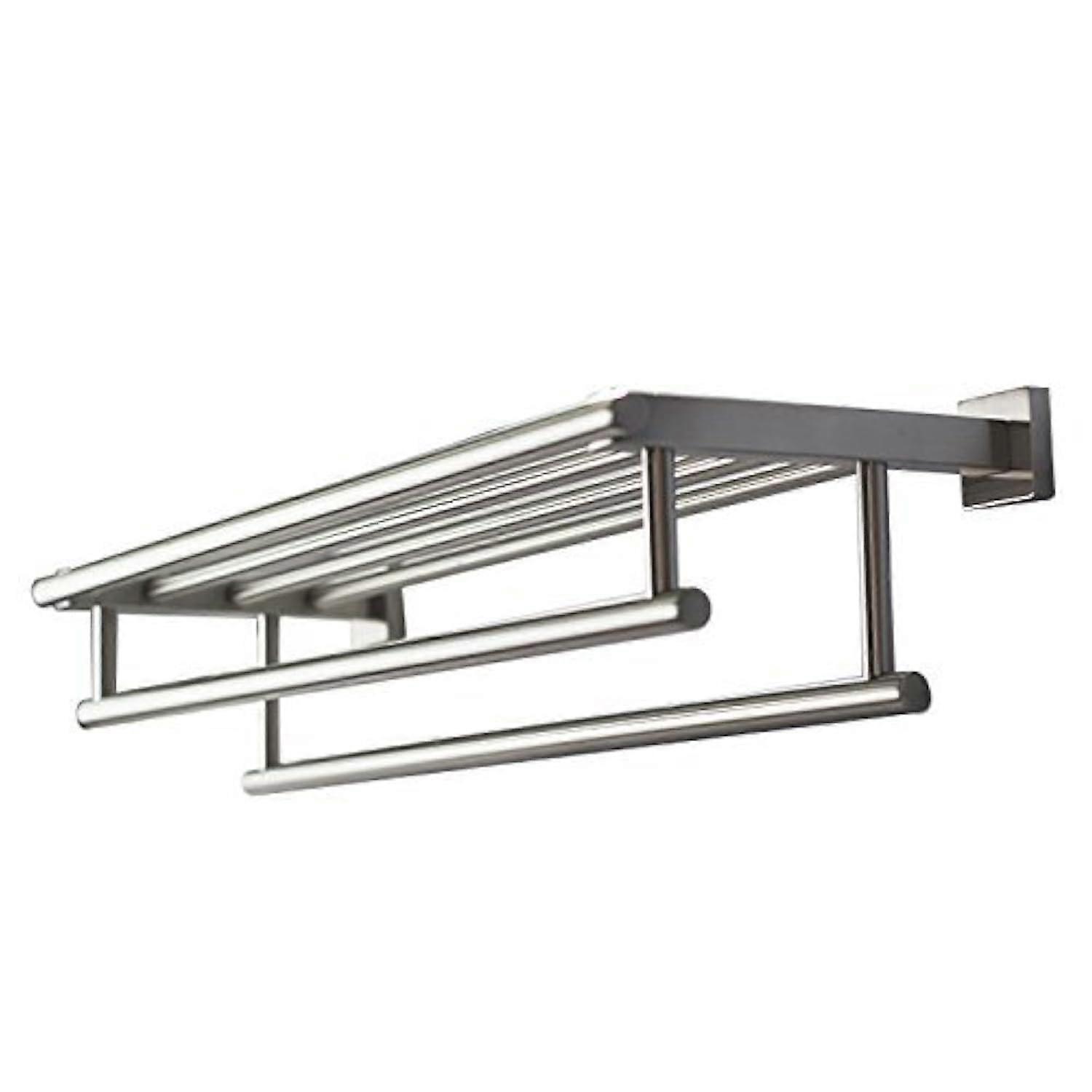 Square Base (24 inch)- Premium Double Modern Double Towel Bar Shelf- Brushed Coating, Stainless Steel